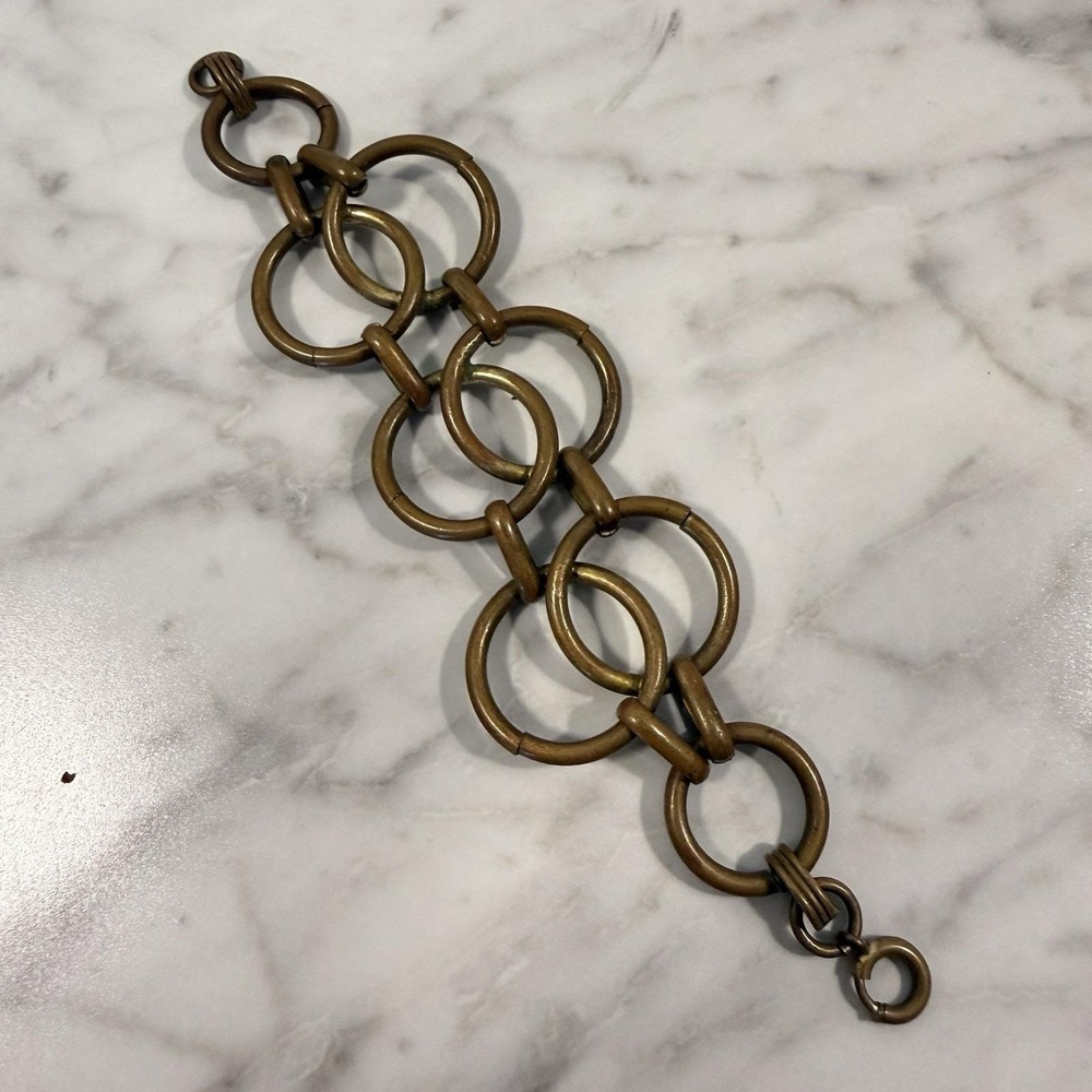 Vintage Brass Solid Watch Chain or Bracelet Older Clasp Large Links 6.5"